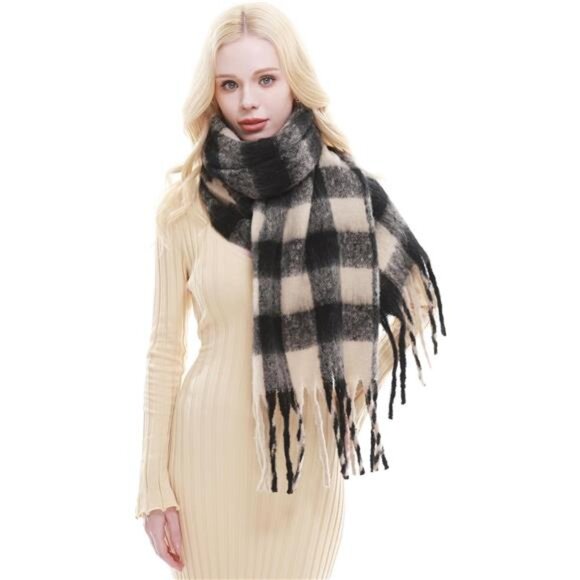 Plaid Scarf for Women Chunky Scarves Winter Warm Thick Oversized - Picture 4 of 7